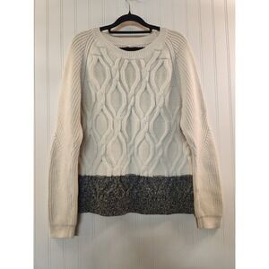 Gap Women's White Navy Chunky Cable Knit Sweater Size XL Classic Cozy Preppy
